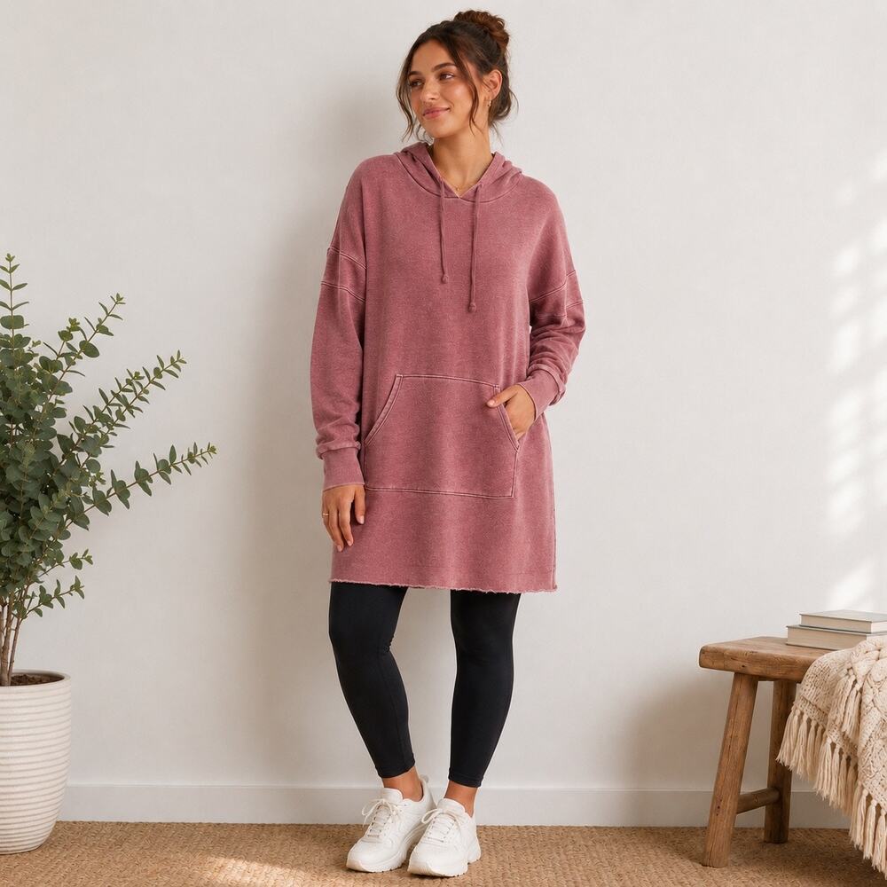 American Eagle Hoodie Vintage Wash Raw Hem Mauve SzM Athleisure Comfortcore